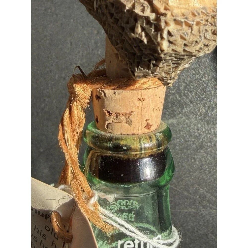 Vintage Coca Cola Bottle with Hand-Carved Wooden TopperFigurine
